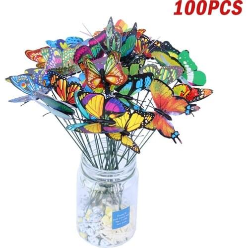 100PCS Bunch Of Butterflies Garden Yard Planter Colorful Whimsical Butterfly Stakes Decoracion Outdoor Decor Flower Pots Decor