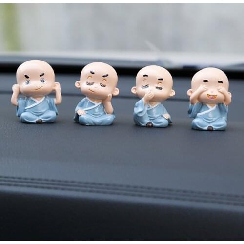 4pcs/set Cute Little Monk Figurines Car Ornament Automotive Dolls Automobiles Internal Dashboard Decorative Lovely Cartoon Toys