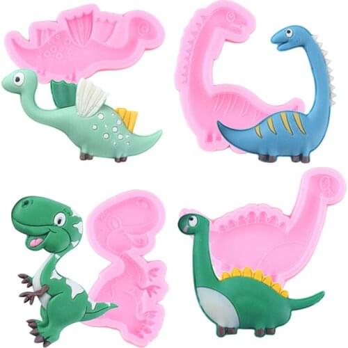 4 Style Dinosaur Silicone Mold Chocolate Fondant Molds DIY Baby Birthday Cake Decorating Tools Polymer Clay Candy Moulds