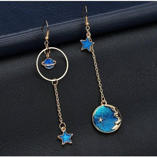 BOEYCJR Universe Planet Alloy Stars & Moon Dangle Earrings Fashion Jewelry Novel Drop Party Earrings For Women