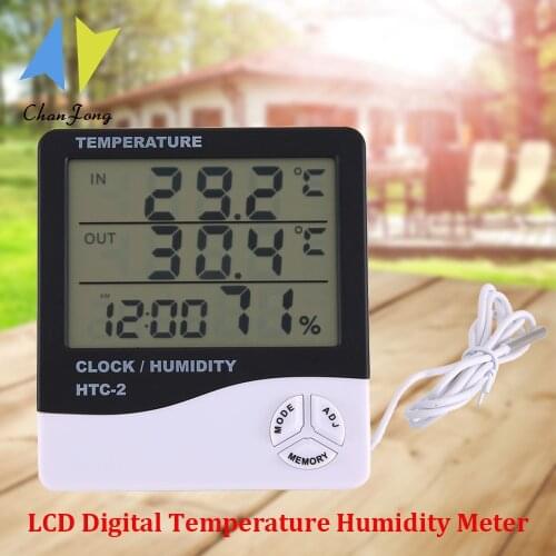 ChanFong LCD Digital Temperature Humidity Meter HTC-2 Home Indoor Outdoor Hygrometer Thermometer Weather Station with Clock