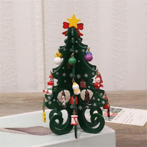 Wooden Green Christmas Tree Wood Indoor Ornaments Exquisite Pendant Christmas Party 2021 New Year Desktop Decoration Supplies