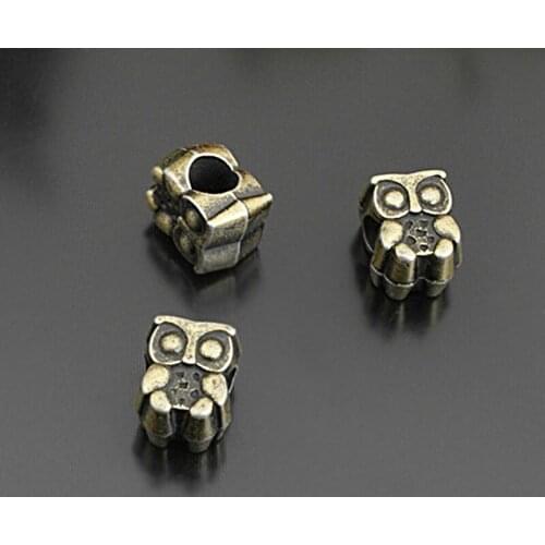 E312)30 pieces 12x9mm,hole:5mm Antique Bronze Zinc Alloy Owl Large Hole Spacer Bracelet Beads Jewelry Findings Accessories