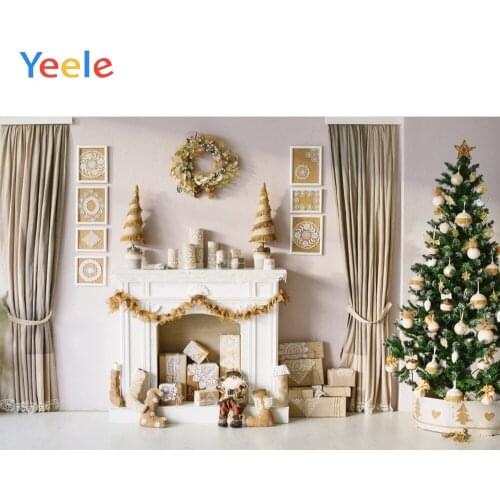Christmas Decoration Tree Fireplace Curtain Wooden Floor Backdrop Photography Custom Photographic Background For Photo Studio
