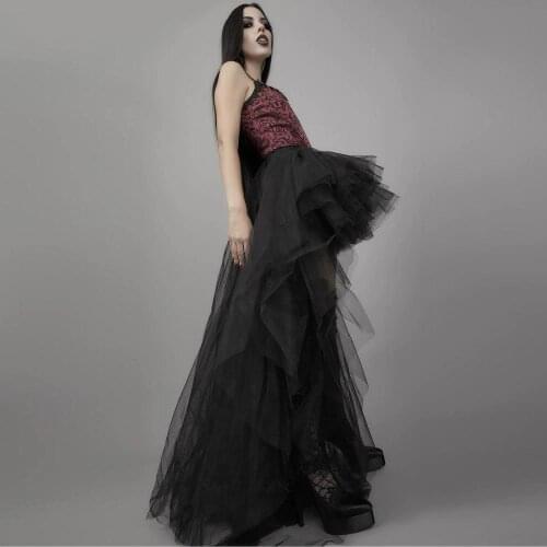 Gothic Black High Low Tulle Skirts Women To Party Newest Long Female Mesh Tulle Maxi Skirts Women Bottom