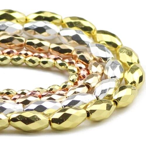 Faceted Rice Grains Oval Rose Gold Natural Stone Hematite Spacer Loose Beads For Jewelry Making DIY Accessories Bracelet 3/4/6MM