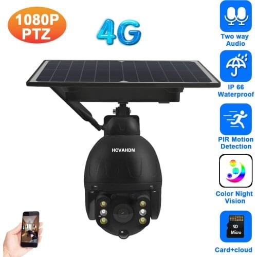 Solar Wif 4G PTZ IP Dome Camera 1080P Outdoor Waterproof Two Way Audio CCTV Security Surveillance Camera System Wireless 2MP HD