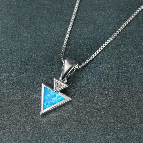 Dainty Bridal Triangle Stone Necklace Simple Female White Blue Opal Pendant Necklace Charm Zircon Boho Chain Necklaces For Women