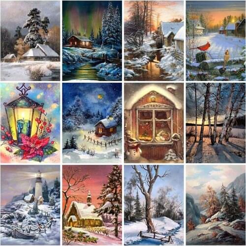 Winter Scenic Diy 5D Diamond Painting Full Square Drill Cross Stitch Resin Snow Landscape Diamond Embroidery Mosaic Home Decor