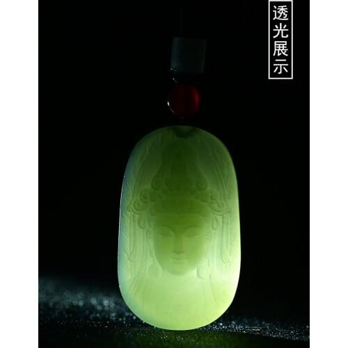 Natural hetian jade A green jade pendant handcarved guan yin Buddha jade pendant jadeite jade necklace jewelry men necklace