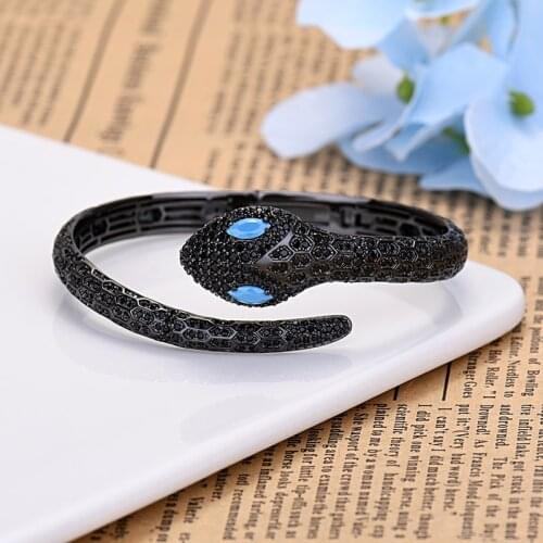 Fashion Exclusive Design Blue Eyes Snake Bracelet Women Fashion Black Zirconia High Quality Accessories Holiday Gifts Zk35