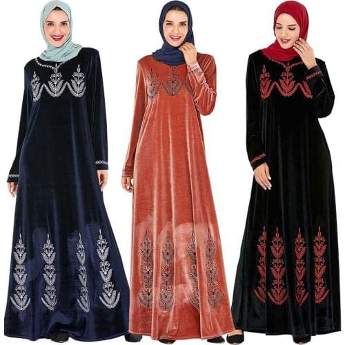 Islamic Clothing Velvet Muslim Dress Women Abaya Kaftan Kimono Long Robe Jubah Elbise Dubai Turkey Arabic Moroccan Hijab Dresses