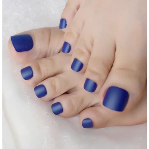 Matte Royal Blue Simple Style Frosted Toe Fake Nails Full Toes Art Tips for Lady Girls Toenails Press on Foot False Nails