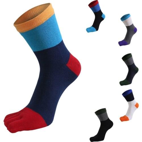 Fashion Compression Toe socks Combed Cotton Good Quality Five Fingers Socks Athletic Man boy Big Stripe Meias Qifts For Men