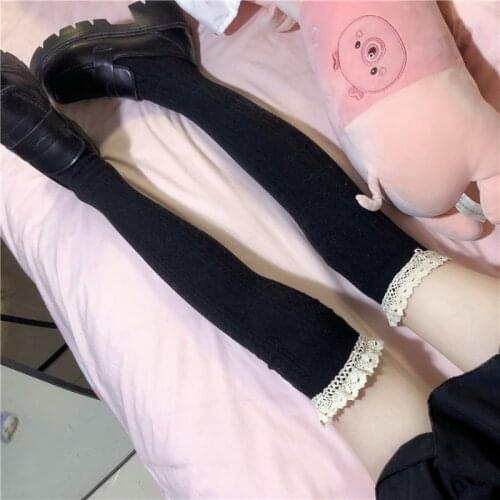 Womens Socks Spring New Japanese Style Soft Girl Sweet Cute Lolita All-Match Lace Mid-Calf Knee Socks Bunching Socks