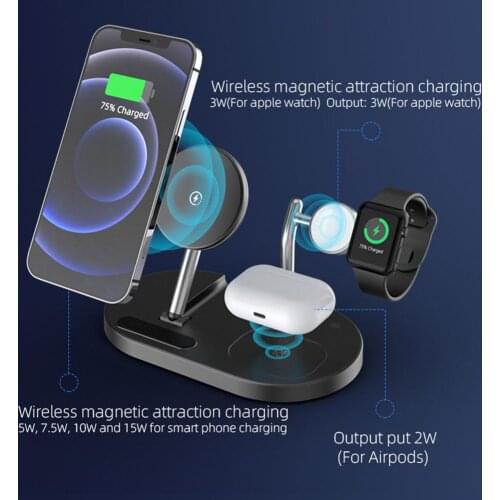 Wireless Charger Stand 15W 4-in-1 Magnetic Charging Station Wireless Charger Fast Charge Charging Base Desktop Stand 2021