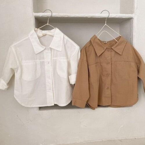 Boys shirt spring and autumn new casual long-sleeved sugar solid color V-neck cotton shirt childrens clothing 2-6t