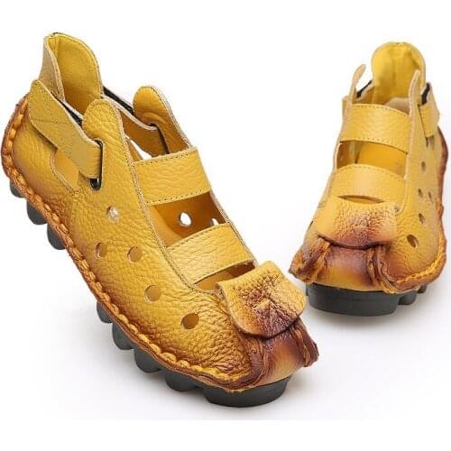 Summer Cave Soft Bottom Flat Genuine Leather Women Shoes Personality Leisure Women Sandals Retro Handmade Sandals Sapato