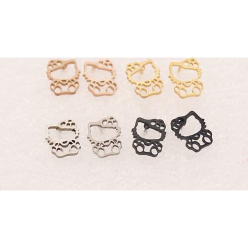 1Pair Cute Kitty Cat Stainless Steel Earring Two Different Side Studs Earrings Accessories Jewelry Kids Girls Lady Women Gift