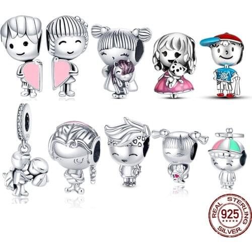 925 Sterling Silver Little Boy & Little Girl Charm Fit Original 3mm Bracelet&Bangle Making Fashion DIY Jewelry For Women