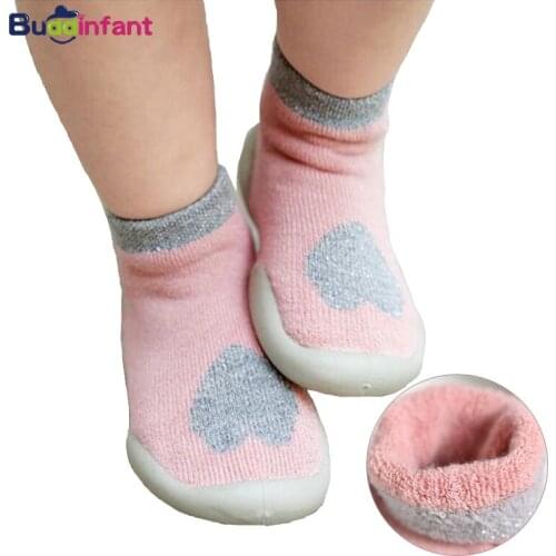 Baby First Walkers Warm Terry Cotton Sock Shoes with Rubber Soles Infant Girls Winter Sock Anti Slip Cartoon Newborns Boys Sock