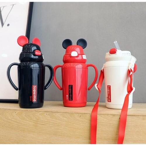 Mickeys head Vacuum Cup Insulated Double Wall 316 Stainless Steel Mugs Cartoon straw Cup with handgrip 3 colors