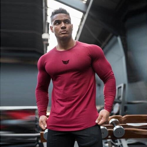 Spring Fashion Long Sleeve T Shirt Men Solid Cotton O-neck Slim Fit Tops Plus Size Gym Clothing Bodybuilding Fitness T-shirt