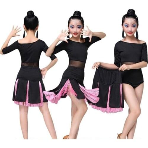 Latin dance competition ballroom tango skirts and dresses girls children costume for kids salsa sequin dress fringe kid child