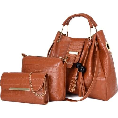 Three-Piece Bag Womens Large Capacity 2020 New Style Portable Shoulder/Crossbody Bag Different Size Bags Pu Bucket Bag