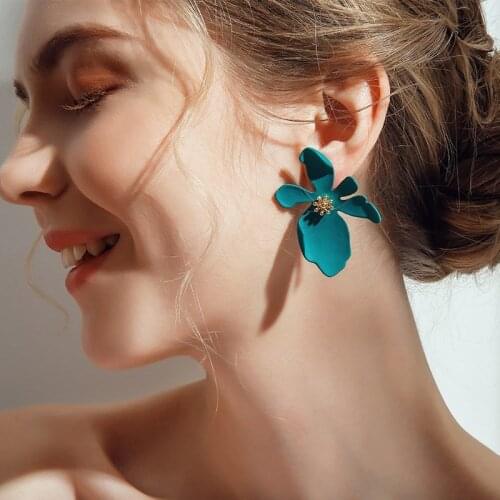 Women Girl Elegant Sweet Summer Big Flower 2020 Drop Dangle Earrings Holiday Pink Simplicity Paint Floral Earring Jewelry