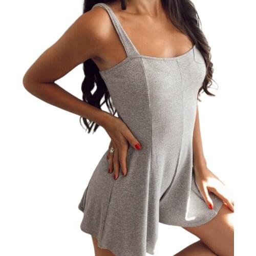Women´s Sexy Jumpsuit New 2020 Sling Solid Color Back Zipper Up Design Slim Top Bell Loose Bottom Wild Fashion Bodysuit Romper