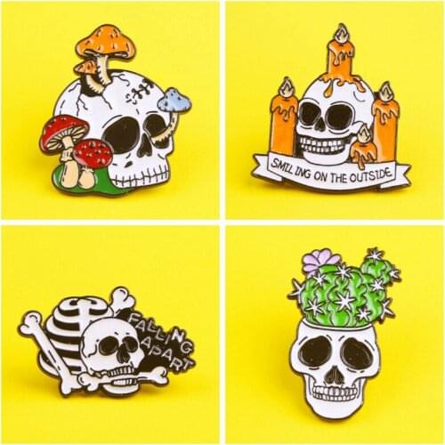 Skull Badge Skeleton Brooch Metal Icon Clothes Lapel Pin Gift Jewelry Accessories Metal Pins For Clothes Grow Plant Brooches Pin