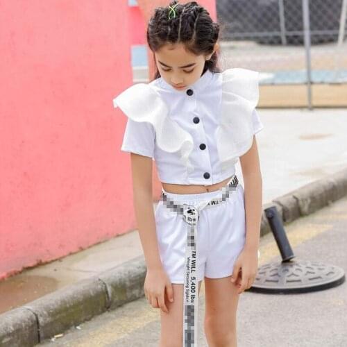 1 set Girls Hip Hop Clothing Dance Costume Cropped Tshirt Top short Pants Kids Jazz Ballroom Dancing Street wear Clothes