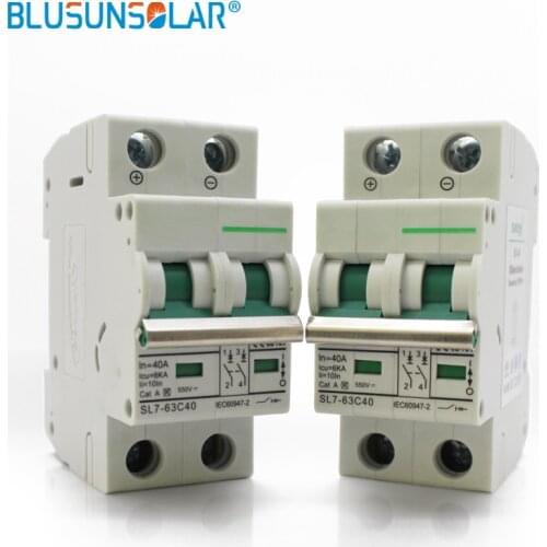 20pcs 2 Pole 25A 32A 40A 50A 63A DC550V MCB DC Circuit Breaker Solar energy photovoltaic (pv) solar DC switch