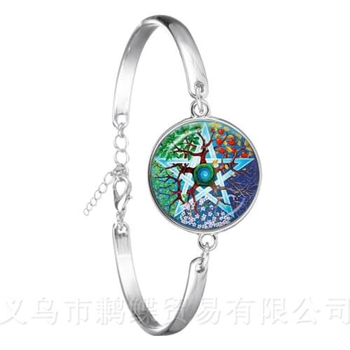 2018 Classic Bracelet Cabochon 18mm Class Dome Silver Plated Chain Bangles Tree of Life Pentacle Jewelry For Men Woman Gift