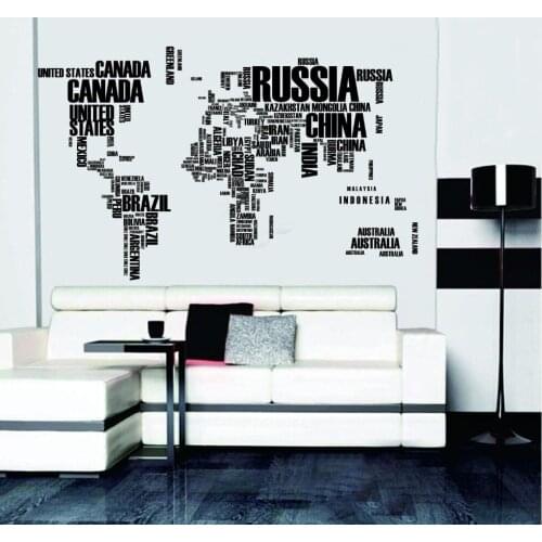 DIY 3D non-toxic Acrylic English character words world map wall sticker of home sofa background wall decals