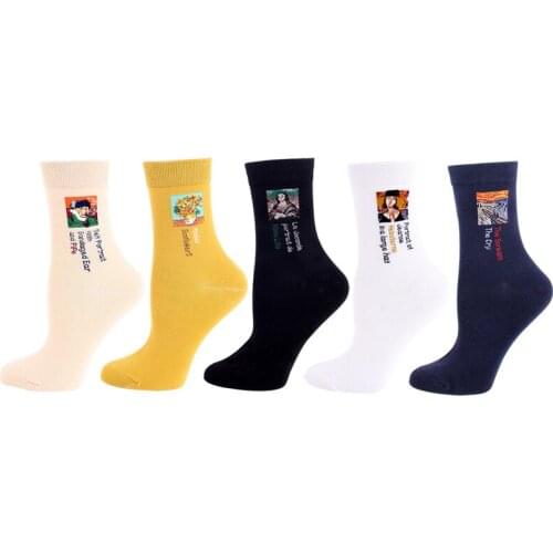 5 Pairs Dropshipping Women Art Van Gogh Socks With Print Retro Oil Painting Casual Sock Autumn Winter Funny Happy Cotton Socks