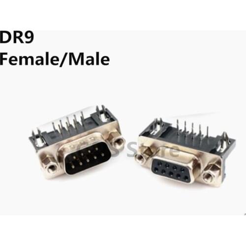 5pcs DB9 Female Male PCB Mount D-Sub 9 pin PCB Connector RS232 Connector 90-degree bent curved legs welded plate DR9