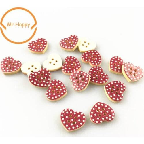 50Pcs Kawaii Heart Wooden Buttons For Kids Clothes Scrapbooking Decorative Needlework DIY Accessories 14*16mm