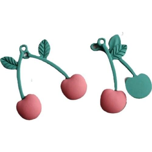 DIY Jewelry Findings Rubber Enamel Alloy Fruit Cherry Charms 60pcs Driping Oil Earring Necklace Pendant Accessories 15*36mm