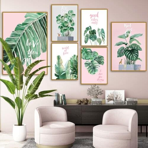 Watercolor Monstera Banana Leaf Wall Art Canvas Painting Nordic Posters And Prints Wall Pictures For Living Room Home Decor