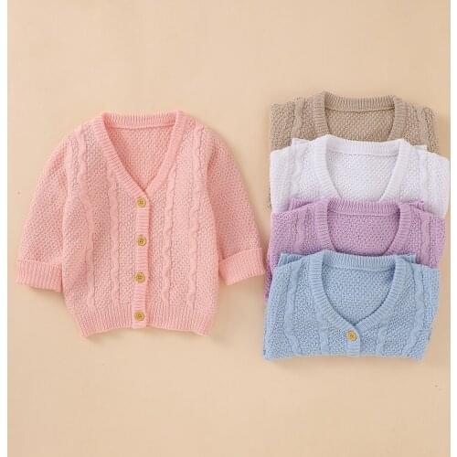 Girl’s Solid Color Knitted Cardigan, Long Sleeve V-neck Single Breasted Warm Coat, Lovely Baby Clothes for Spring and Autumn