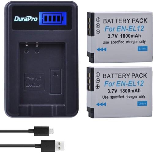 EN-EL12 1800mAh EN EL12 Camera Batteries + USB LCD Charger for NIKON Coolpix AW100 AW120 S9900 S9500 S9200 S8200 S6300 P330