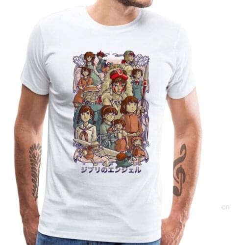 Ghiblis Angels Tshirt Men Japan Anime T Shirts 100% Cotton Short Sleeve Adult T-shirt Totoro Tops Princess Mononoke Tees Retro
