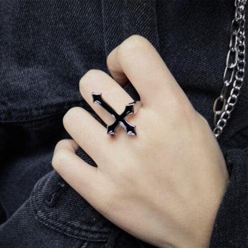 Gothic Punk Black Cross Rings For Women Men Fashion Retro Hip Hop Wholesale Cross Ring Open End Adjustable Fashion Jewelry Gifts