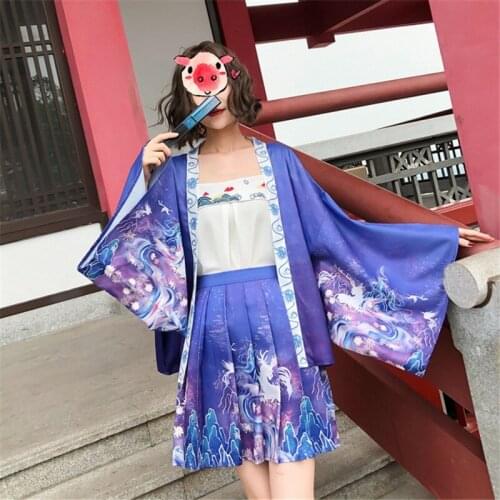 Hanfu Three-Piece Set Girls Improved Chinese Style Traditional Fairy Folk Kimono Summer Short Skirt Suit Chinese Clothes KK3674