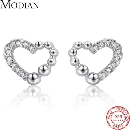 Modian Irregular Lovely Hearts Stud Earrings For Women Solid 925 Sterling Silver Clear CZ Classic Earring FashionJewelry Bijoux