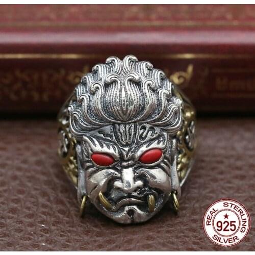 100% S925 sterling silver mens ring personality fashion classic jewelry retro style carved Chinese style domineering style hot