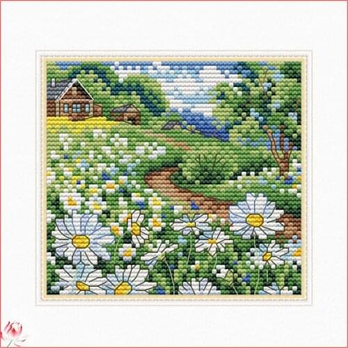 Beautiful Daisy Cross Stitch Kit DIY Landscape Flowers Pattern 14CT 11CT Embroidery Set Needlework Home Decoration Painting Gift