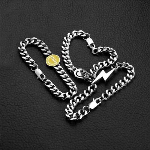 New 3 PCS/Set Smiley Face charm Bracelets For Men Titanium Steel Cuban Link Chain Bracelet Fashion Hip Hop Jewelry Bracelers